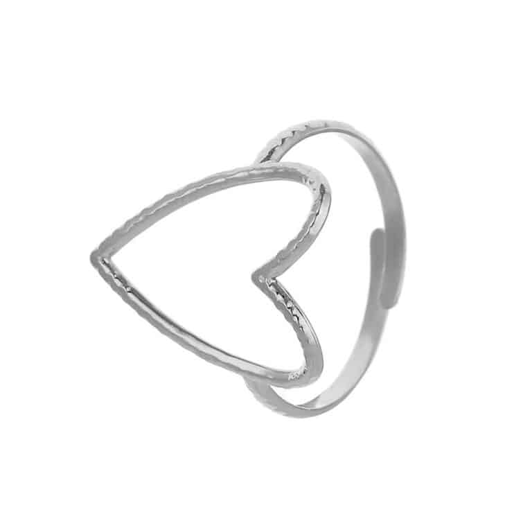 Bague En Or Massif 14 Carats Avec Cœur Strass - Taille 54 - Occasion - Fabriquée En France